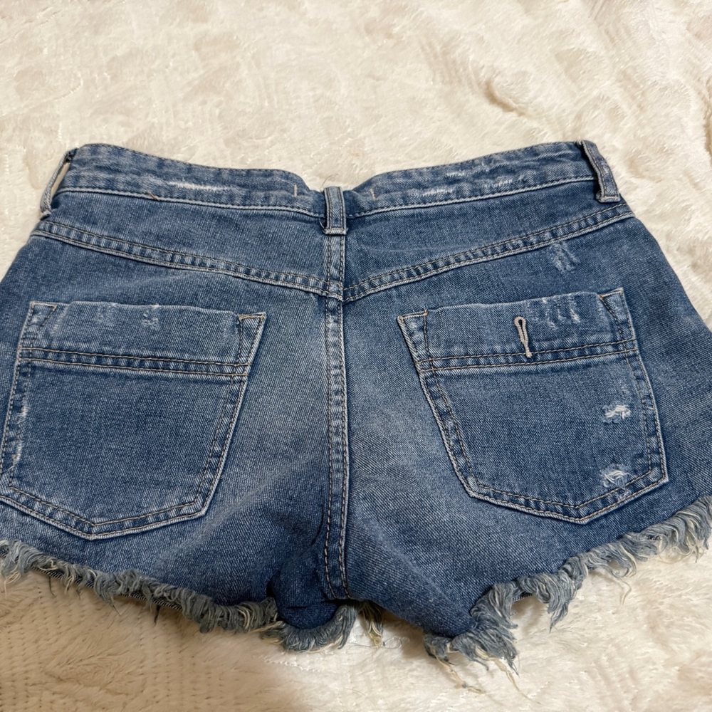 Free People Medium Blue Distressed Denim Jean Shorts